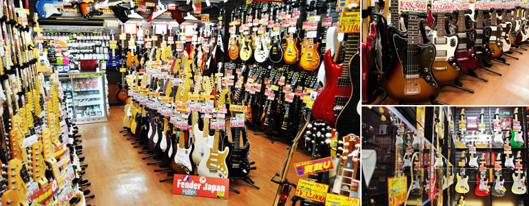 フェンダー&ギブソンをはじめ、中古やヴィンテージギターを取り揃えた地下フロア!